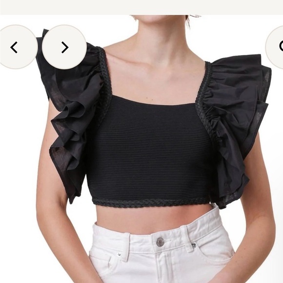 Line & Dot Tops - Line & Dot Mara Black Ruffled Crop Top size XS NWOT from Revolve